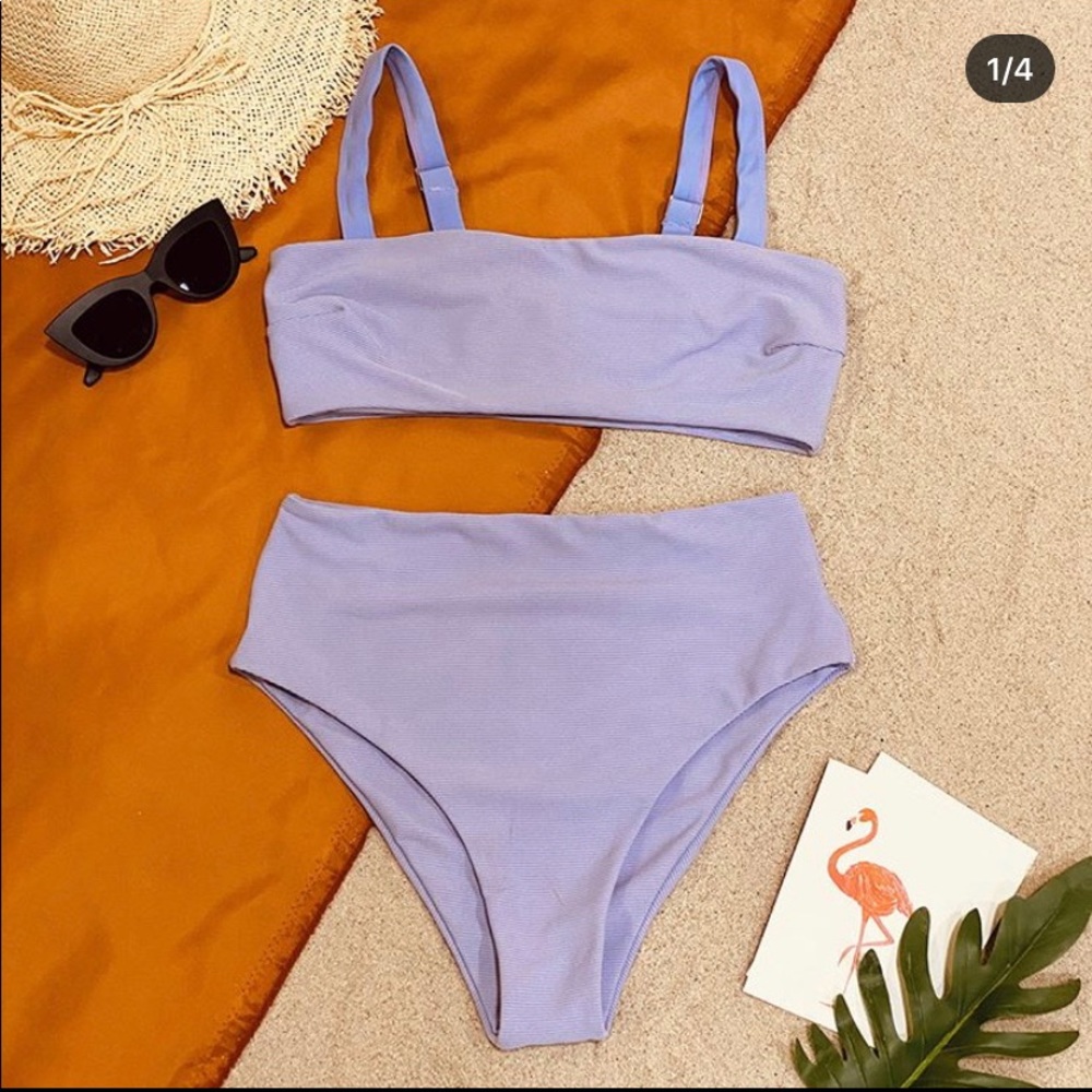 Purple high waisted bathing suit.